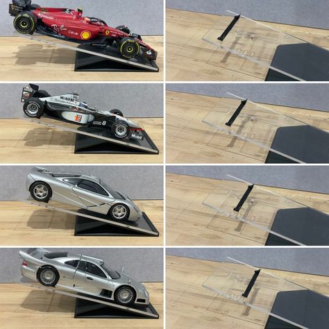 Exhibit your 1:18 Formula 1, Indy Car, V8 Supercar, Touring Car, LMP, or Hypercar scale model like a piece of modern art in a gallery - This minimalist desktop display stand is the perfect way for displaying your collectable scale model!

This Model Desktop Display Stand comes in kit form, requiring simple assembly - all parts fit together requiring no tools, glue, or other fixings to assemble. Model Car Display Ideas, Model Car Display, Diecast Cars Display, V8 Supercars, Car Display, Scale Models Cars, Car Ideas, Indy Cars, Mini Cars