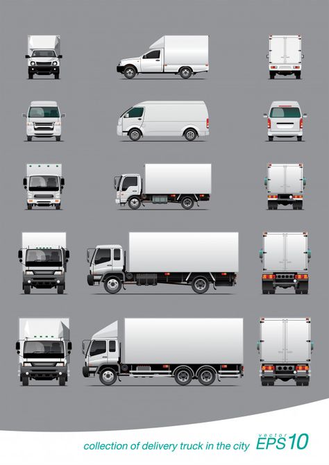 Collection of delivery cargo truck Premi... | Free Vector #Freepik #freevector #mockup #business #car #city Delivery Truck Design, Transportation Logo, V Logo Design, Delivery Trucks, Transport Vehicles, Car Delivery, Tee Shirt Quilt, Pet Transport, Cargo Truck