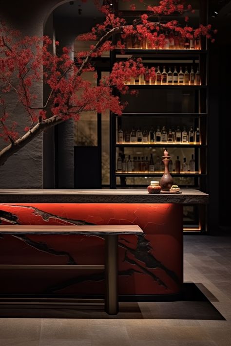 Japaneze restaurante Japan Bar Design, Yakuza Interior Design, Japanese Bar Design, Modern Chinese Home, Ideation Room, Bar Lounge Design, Nobu Restaurant, Japanese Restaurant Design, Sake Bar