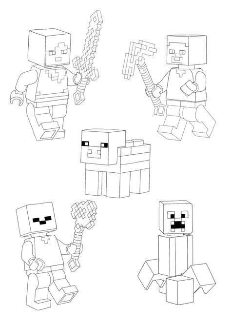 Minecraft Lego Characters Coloring Pages - 2 Free Coloring Sheets (2021) Lego Coloring Sheet, Minecraft Lego, Lego Coloring, Minecraft Printables, Fnaf Coloring Pages, Lego Coloring Pages, Free Printable Coloring Sheets, Minecraft Coloring Pages, Creeper Minecraft