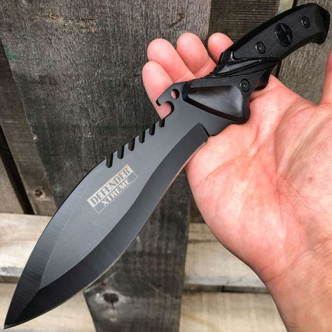 11" Black Tactical Full Tang Survival Military Army Fixed Blade Hunting Knife Army Knife, Military Knife, Kunai Knife, Military Knives, Tactical Pocket Knife, Automatic Knives, Butterfly Knife, Butcher Knife, Glass Breaker