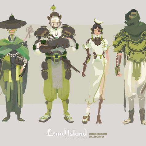 Ecopunk Character Design, Overgrown Character Design, Solarpunk Character Art, Art Station Character Design, Solar Punk Character Design, Tropical Character Design, Solar Punk Outfit, Jungle Character Design, Character Sheet Drawing Design Reference