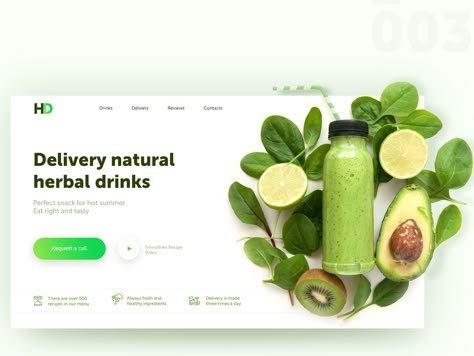 Dribbble landing page herbal drink green ux website web ui design Green Website Design, Drink Website, Green Website, Herbal Drink, Food Web Design, Dribbble Design, Website Banner Design, Banner Design Layout, Web Design Mobile