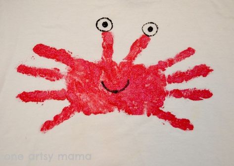 Crab Handprint, Diy Crab, Camp Diy, Hand Print Art, Fun Camp, Crab Shirt, Beach Themed Crafts, Baby Art Projects, Toddler Arts And Crafts