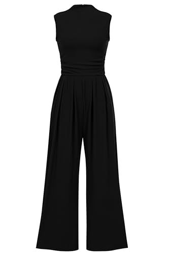 PRETTYGARDEN Womens Summer Jumpsuits Dressy Casual One Piece Outfits Sleeveless Mock Neck Wide Leg Pants Rompers with Pockets Office Fashion Summer, Casual One Piece, Summer Jumpsuit Casual, Outfits Sleeveless, Summer Jumpsuits, Womens Summer Jumpsuits, One Piece Outfits, Womens Jumpsuits Casual, Sleeveless Mock Neck