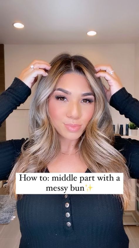 High Ponytail With Middle Part, Middle Part High Bun, Middle Part High Ponytail, Ponytail Middle Part, Middle Part Ponytail, High Bun Hairstyles, Hair Bun Tutorial, High Bun, Middle Part