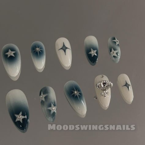 All Posts • Instagram Blue And Silver Nails, Star Nail, Nails Gel Nails, Custom Press On Nails, Anime Nails, Nail Prep, Pretty Gel Nails, Japanese Nails, Star Nails