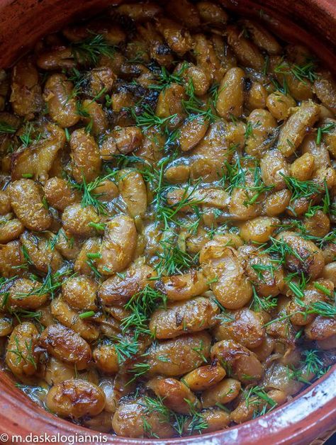 Baked Giant Beans with Garlic and Dill (Gigantes Skordati) - Aglaia's Table οn Kea Cyclades Serbian Dishes, Giant Beans, Fava Beans Recipes, Greek Food, Appetizer Salads, Mediterranean Diet Recipes, European Food, Main Courses, Middle Eastern Recipes