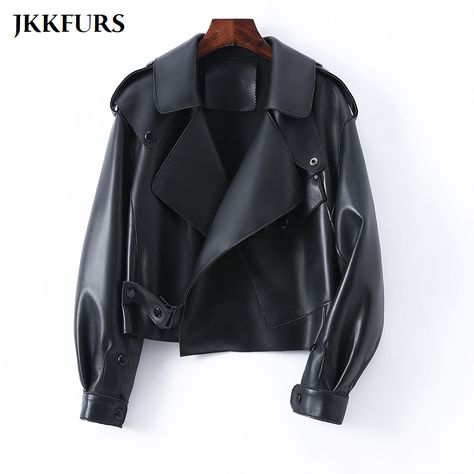 Leather Coat Womens, Fur Leather Jacket, Leather Jacket Style, Sheepskin Coat, Coat For Women, Collars For Women, Genuine Leather Jackets, Leather Moto Jacket, Black Leather Jacket