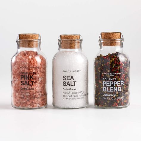 Cole and Mason Himalayan Salt + Reviews | Crate & Barrel Pepper Packaging, Salt Packaging, Deli Shop, Spices Packaging, Gourmet Salt, Jar Packaging, Salt Grinder, Salt And Pepper Mills, Baking Dishes