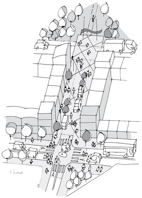 Sketch of a street - from Urban Design London Slow Streets Sourcebook