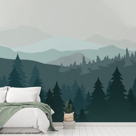 PRICES MAY VARY. Size: package contains 6 Sheets, each size 55.12"x15.75"/140x40cm. Material: Canvas - Made for texture lovers - 100% made of Polyester Canvas with adhesive in the back. Peel Stick, Super Easy to Install- These Wall Decal Stickers are super easy to apply and remove from the backing sheet. Peel off the decals with one side, guide the decal across the wall surface, pressing gently. Repeat until all of the stickers for walls are positioned. Please note that this product is not suita Wilderness Boys Room, Mountain Mural Kids Room, Art Landscape Wallpaper, Mountain Nursery Wall, Mountain Bedroom, Mountain House Decor, Boys Wall Stickers, Mountain Wall Mural, Wallpaper For Bedroom