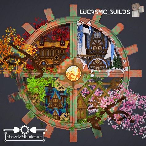 Minecraft Steampunk Builds, Minecraft Circle, Minecraft Circles, Minecraft Kingdom, Minecraft Building Guide, Minecraft Steampunk, The 4 Seasons, Minecraft Banner Designs, Minecraft Interior Design