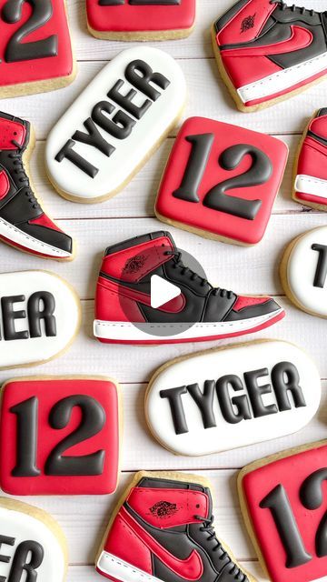 Gerica Devon | Bespoke Cookies on Instagram: "Photoshoot 📸✨  . . .  #sbxgd #sugarbakedbygericadevon #lancastercookies #cookiesofinstagram#decoratedcookies #cookies #fyp #reels #smallbusiness #smallbusinessowner #bipoc #jordan1 #sneakers #jordan #nike" Nike Jordan Birthday Theme, Jordan Cookies Decorated, Sneakers Cookies, Air Jordan Cookies, Jordan Sneaker Theme Party, Shoe Cookies, Sneakers Jordan, Instagram Photoshoot, 13th Birthday