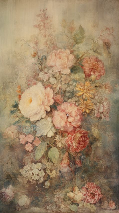 Floral Living Room Wallpaper, Old Art Poster, Classic Floral Wallpaper, Antique Flower Painting, Vintage Aesthetic Pictures For Wall, Old Timey Aesthetic Wallpaper, Floral Victorian Wallpaper, Vintage Art Flowers, Vintage Wallpaper Christmas