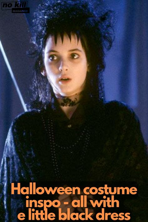 Lydia Deetz Black Dress, Diy Lydia Deetz Costume Black, Lydia Deetz Black Outfit, Beetle Juice Characters Costume Ideas, Lydia Deetz Costume Black, Lydia Deetz Outfit Inspiration, Halloween Costumes With A Black Dress, Costumes With Black Dress, Lydia Deetz Hair