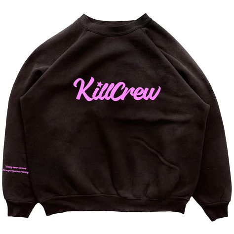 OVERSIZED LUX "SCRIPT" CREW NECK - BLACK / PINK - Kill Crew Kill Crew, 1 Of 1, White Heart, Womens Bottoms, Black Pink, Sweatpants, Cuff, Thing 1, Crew Neck