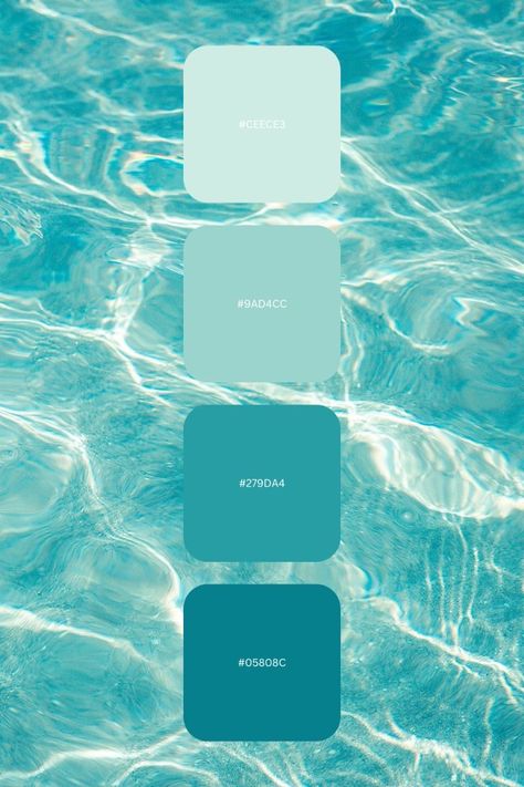 Siren Colour Palette, Ocean Blue Colour Palette, Beach Colour Scheme, Ocean Color Aesthetic, Water Palette Color, Colour Palette Ocean, Summer Blue Color Palette, Colour Palette Turquoise, Summer Colour Pallet