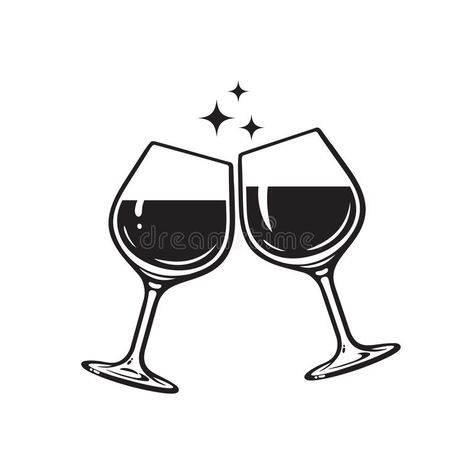 Two glasses of wine. Cheers with wineglasses. Clink glasses icon. Vector illustration on white background. vector illustration Two Glasses Of Wine, Wine Logo Design, Free Stencils Printables Templates, Wine Glass Drawing, Sagittarius Tattoo Designs, Wine Cheers, Stencils Printables Templates, Wine Icon, Glasses Of Wine