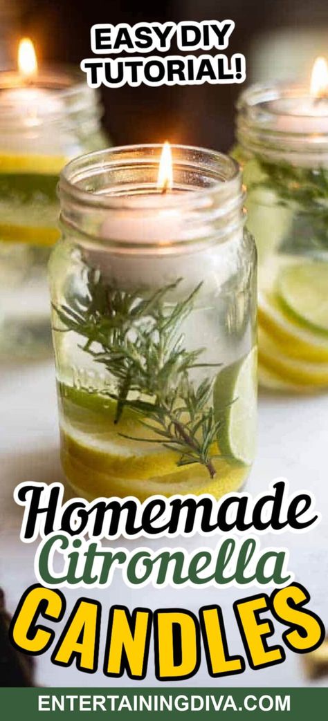 Super Simple DIY Citronella Candles (No wax required!) | Holidays and events Diy Citronella Candles, Mason Jar Citronella Candles, Candle Placement, Diy Citronella, Eaten Alive, Citronella Candle, Rosemary Water, Citronella Essential Oil, House To Home