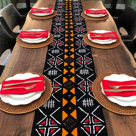 Ankara Table Mats And Runners, African Tablescape, Ankara Accessories, Kings Table, Long Table Runner, Printed Table Runner, Traditional Wedding Decor, Holiday Tablescapes, Red Table