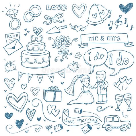 Wedding Doodles. Wedding illustrations drawn in a doodled style , #Ad, #illustrations, #Doodles, #Wedding, #style, #doodled #ad Wedding Doodles, Doodle Wedding, Wedding Coloring Pages, Wedding Drawing, Wedding Journal, Wedding Illustration, Sketch Notes, Wedding Clipart, Bullet Journal Doodles