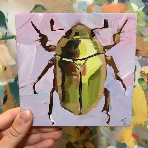 Gold Beetle, Bug Art, Gouache Art, Insect Art, Arte Inspo, Daily Painting, Daily Paintworks, Tempera, Fine Art Gallery