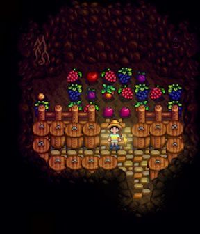 Stardew Valley Fruit Cave Layout, Farm Cave Stardew, Stardew Valley Fruit Bat Cave Ideas, Fruit Bat Cave Stardew, Stardew Valley Fruit Bat Cave Design, Bat Cave Stardew Valley, Stardew Fruit Bat Cave, Stardew Valley Bat Cave, Stardew Mushroom Cave