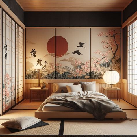 Japanese Bedroom Japanese-Inspired Textile Asian Maximalism, Japanese Inspired Interior Design, Japan Room Ideas, Tropical Interior Design Bedroom, Japan Style Bedroom, Japanese Inspired Room, Japanese Decor Bedroom, Japan Home Interior, Japanese Themed Bedroom