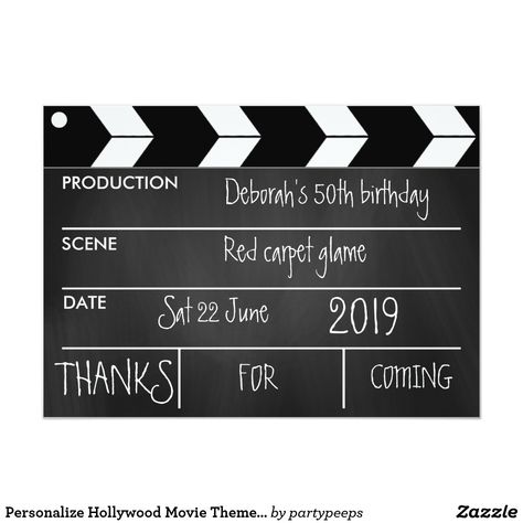 Movie Theme Birthday Party, Hollywood Birthday Parties, Cinema Party, Party Chalkboard, Chalkboard Cards, Hollywood Birthday, Movie Night Birthday Party, Sweet 16 Themes, Movie Birthday Party