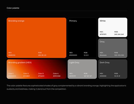 Oasis Orange Gradient Palette, Color Pallet Design, Black Branding Color Palette, Dark Theme Color Palette, Tech Colour Palette, Orange Brand Color Palette, Streetwear Color Palette, Web Color Palette, Tech Color Palette