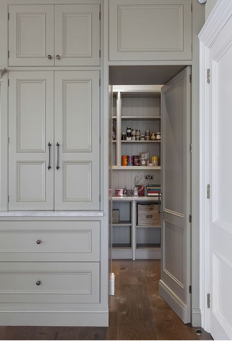 Walk Behind Kitchen Pantry, Walk Thru Pantry Behind Kitchen, Walk Through Pantry Behind Kitchen, Hidden Pantry Walk In, Pantry Door Ideas, Pantry Renovation, Lakehouse Kitchen, Kitchen Pantry Doors, Hidden Pantry