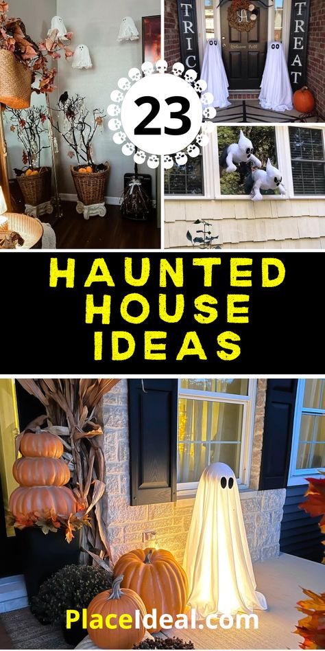 23 Haunted House Ideas: Easy and Scary DIY Projects for Your Halloween Party - placeideal.com Haunted House Ideas For Kids, Garage Haunted House Ideas, Easy Haunted House, Haunted House For Kids, Halloween Haunted House Diy, Haunted House Ideas, Spook Houses, Witch Decorations, Scary Halloween Decorations Outdoor