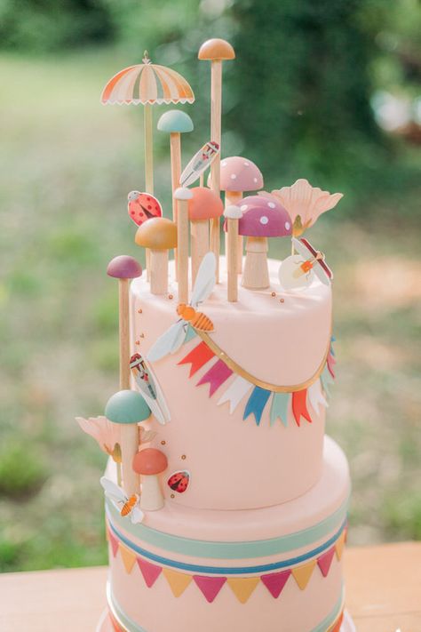 Magical fall fairytale birthday party in the forest | Kids Parties | 100 Layer Cake Holiday 1st Birthday, Fairy Mushroom Birthday Cake, Pastel Fall Birthday Party, Fairy Tale Birthday Cake, Mushroom Second Birthday, Magic One Birthday, Whimsical 2nd Birthday Party, Fairy Party Cake Ideas, Fairy Bday Cake