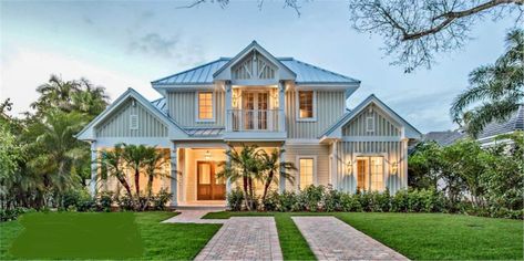 Front elevation of Florida Style home (ThePlanCollection: House Plan #175-1093) Florida Style Homes, Beach Style House Plans, Florida House Plans, Luxury Plan, House Facades, Coastal House Plans, Coastal House, Beach House Plans, Florida Style