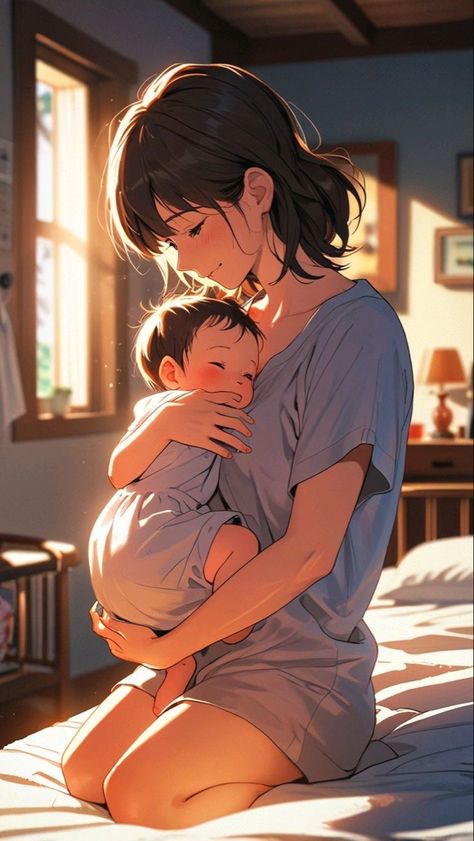 Family Animated Art, Mother Anime Art, Beautiful Anime Wallpaper, Anime Wallpaper For Iphone, Anime Mother, Anime Mom, Anime Pregnant, Writing Pictures, Sketches Of Love