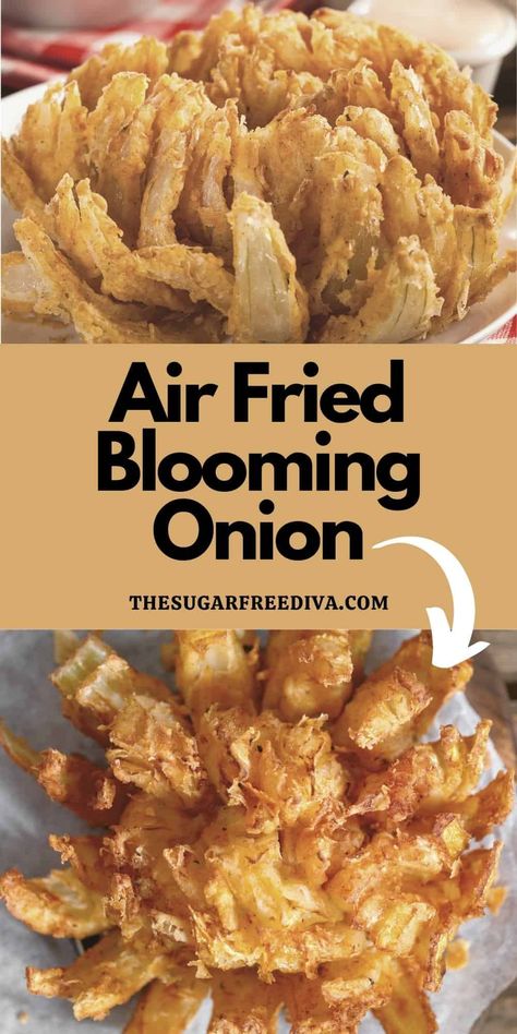 Mini Blooming Onion, Onion Air Fryer, Fried Blooming Onion, Blooming Onion Recipe, Blooming Onion Sauce, Blooming Onion Recipes, New Air Fryer Recipes, Air Fryer Recipes Snacks, Blooming Onion