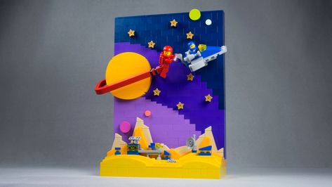 LEGO IDEAS - Exhibit your creativity in The LEGO House! - Celebrating Classics: Galaxy Stroller LX Classic Space Lego, Lego Cute Ideas, Cute Lego Ideas, Lego Dots Ideas, Lego Classic Space, Lego Design Ideas, Lego Wall Art, Space Lego, Easy Lego Creations