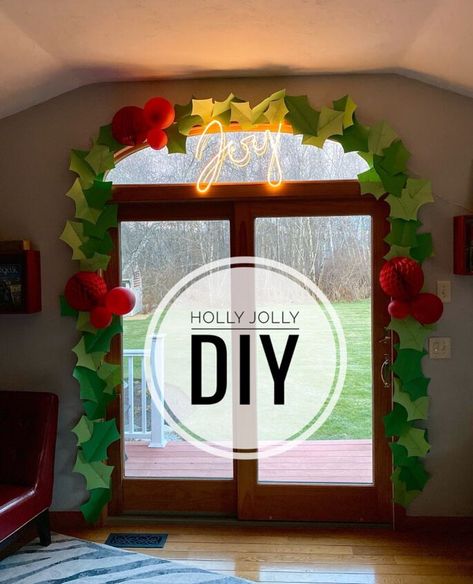 Giant Holly Garland, Archway Decor Christmas, Bowling Ball Crafts, Archway Decor, Easy Grammar, Welcome December, Holly Decorations, Grammar School, Giant Paper Flowers