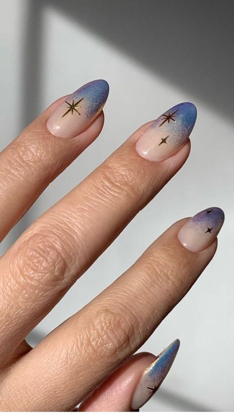 Nailsnail art designsnail designsnails acrylic nail ideasnails inspirationnail art January Acrylic Nails Almond, Chrome Cloud Nails, Galaxy Almond Nails, Mid Century Modern Nail Art, Acotar Inspired Nails, Acotar Nail Art, Winter Nail Designs 2023, Cold Weather Nails, Oval Nails Inspiration