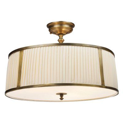 ELK Lighting Williamsport 11055/4-LED Semi Flush Mount Light - 11055/4-LED Flushmount Ceiling Lights, Brass Patina, Semi Flush Lighting, Semi Flush Ceiling Lights, Cream Fabric, Semi Flush Mount Lighting, Elk Lighting, Glass Diffuser, Ceiling Lighting