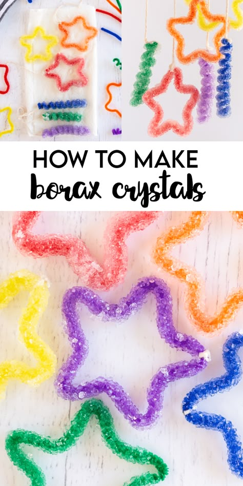 Growing Borax Crystals, Grow Crystals For Kids, Crystal Making For Kids, How To Make Borax Crystals, Diy Borax Crystals, Non Messy Crafts For Kids, What To Make With Pipe Cleaners, Pipe Cleaner Crystals, Messy Crafts For Kids