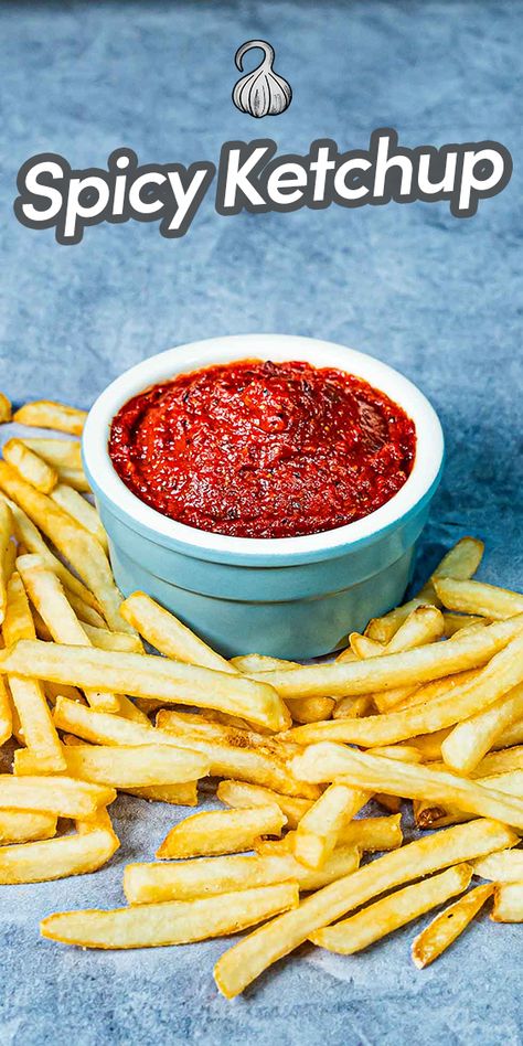 Making homemade spicy ketchup will instantly elevate your flavor game! It adds that little extra kick to your normal ketchup that really brightens up any food you eat with it. And best of all - it's so simple to make! Via @umamiology Crispy Potato Bites, Spicy Ketchup, Sauces Recipes, Ketchup Recipe, Potato Bites, Homemade Gravy, Homemade Marinara, Simple Food, Homemade Seasonings