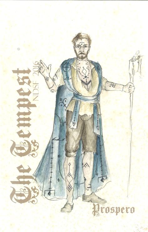 Prospero costume design by Jeremy Floyd for the 2016 Notre Dame Shakespeare Festival's Professional Company production of "The Tempest." The Tempest Prospero, The Tempest Shakespeare Characters, The Tempest Ariel, The Tempest Costumes, Prospero The Tempest, Shakespeare Tempest, Tempest Costumes, Tempest Shakespeare, The Tempest Shakespeare