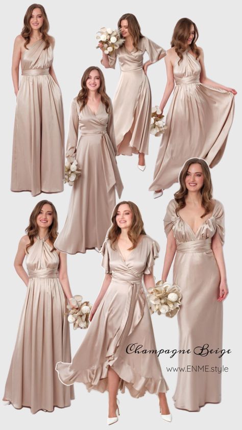 Bridesmaid dress, champagne beige bridesmaid dress, wedding guest dress, neutral silk dress, silk dress, infinity dress, wrap silk dress, silk jumpsuit, long silk dress Beige Bridesmaids Dresses, Beige Bridesmaid Dress, Beige Bridesmaids, Bridesmaids Jumpsuits, Silk Bridesmaid Dresses, Dresses Wedding Guest, Dresses Silk, Silk Dresses, Bridesmaids Dresses