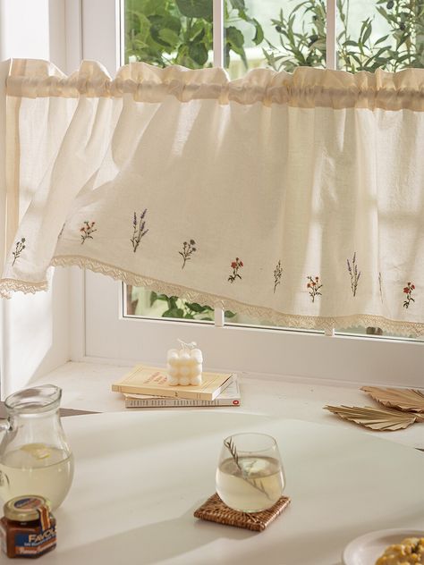 Editor's NotesThis cute flower curtain is perfect to use to create a warming atmosphere in your kitchen space. It also lets enough sunlight come through  creating a cozy space for more comfort. - Great to use in any season- Vintage design- Can use it with a curtain rod*Curtain rod not includedMeasurements (in.)- 55.91 in. x 13.78 in.Composition & CareMaterial: 100% Cotton [30D]- Do not use a dryer- Wash in cold water with neutral detergent- Laundry net use recommendedDesignby DECOVIEW Cortinas Country, Cottage Core Home, Cottage Curtains, Half Curtains, Kitchen Window Curtains, Cute Curtains, Flower Curtain, Vintage Curtains, Kitchen Curtain