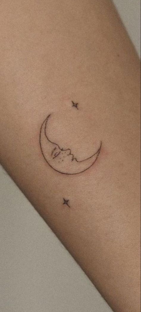 Things That Represent Me, Neckline Tattoo Women, One Line Moon Tattoo, Celestial Moon Tattoo, To Whatever End Tattoo, Aesthetic Small Tattoos, Fine Line Moon Tattoo, 70s Tattoo Ideas, Dainty Tattoo Designs