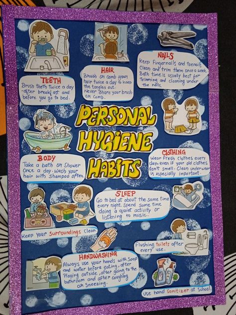 Health Hygiene Posters, Nursing Magazine Cover, Proper Hygiene Poster, Personal Hygiene Poster Ideas, Health And Hygiene Posters For Kids, Personal Hygiene Poster, Personal Hygiene For Kids, Hygiene Poster, Science Project Models