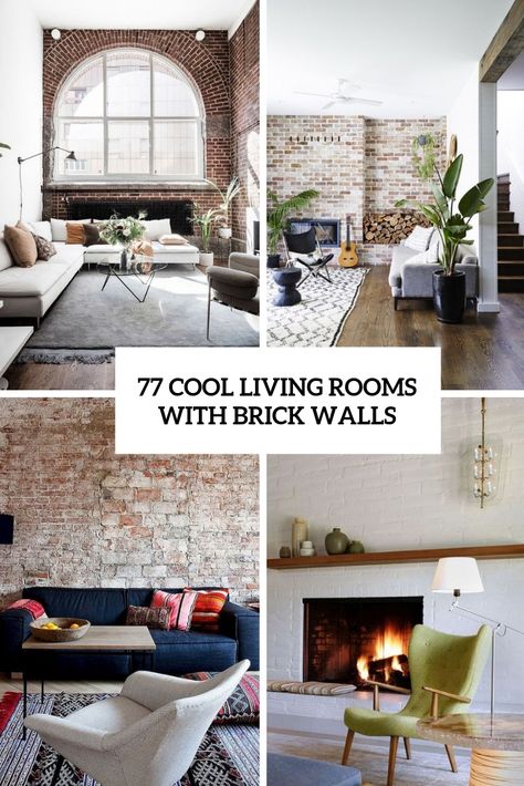 cool living rooms with brick walls cover Brick Wall Living Room Ideas Inspiration, Living Room Designs With Brick Wall, Exposed Brick Living Room Ideas, Tv On Exposed Brick Wall, Decorating A Brick Wall In Living Room, Brick Wall House Interiors, Beige Brick Interior, Brick Wall Living Room Ideas Rustic, Living Room With White Brick Wall