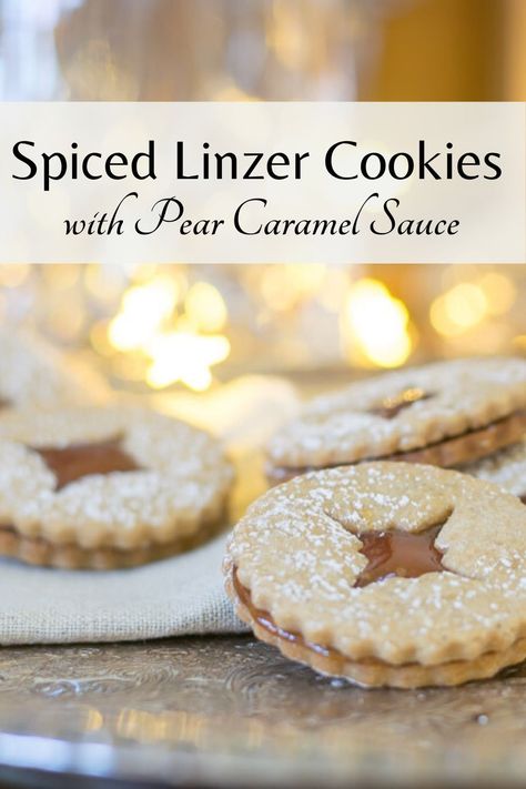 Pear Caramel, Caramel Christmas, Linzer Cookie, Linzer Cookies Recipe, Chocolate Marshmallow Cookies, Salted Caramel Pretzels, Chocolate Chip Shortbread Cookies, Caramel Pears, Salted Caramel Mocha